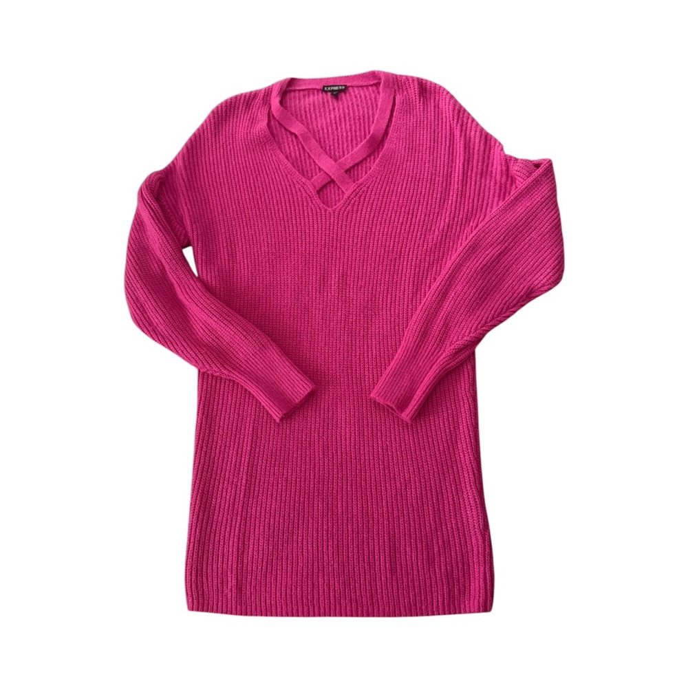 Express Pink V-Neck Criss Cross Sweater Dress